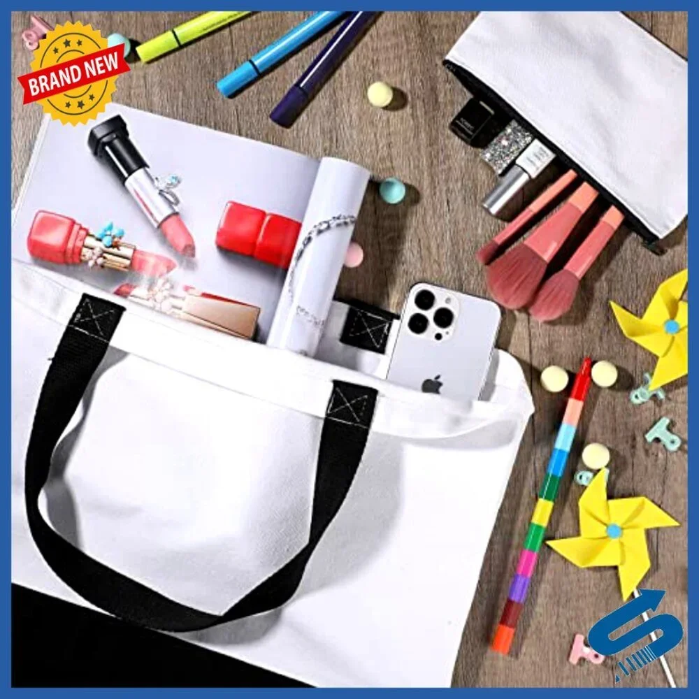 Canvas Tote Bags Bulk Set Reusable Grocery Shopping DIY Craft Travel Supplies